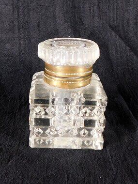 Cut Glass Inkwell with Hinged Lid # 27354